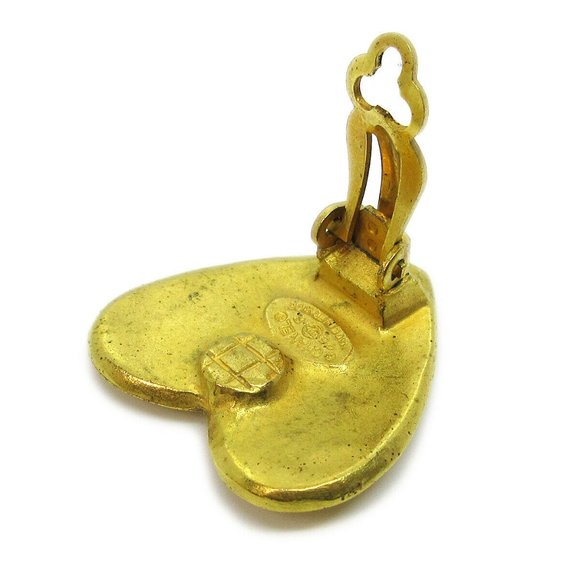 CHANEL CC Logos Heart Motif Earrings Clip-On Gold- - Picture 4 of 4
